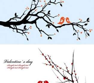 A Pair Of Birds On Branches Vector