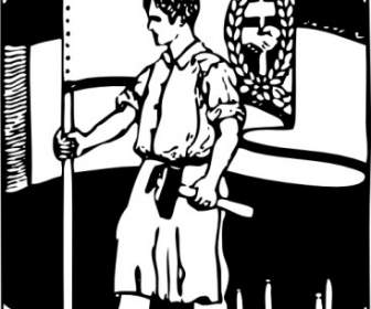 A Worker And A Flag Clip Art