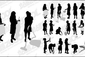 Action Figures Do Housework Silhouette Vector Material
