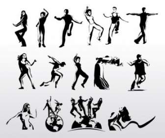 Silhouettes เวกเตอร์นักเต้นแอโรบิกศิลปะ