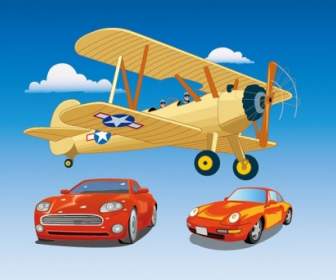 Aircraft And Cars Vector