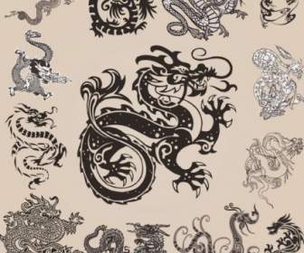 All Kinds Of Dragon Element Patterns Vector
