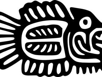 古代メキシコ モチーフ魚をクリップアートします。