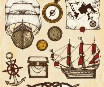 古代航海主題向量