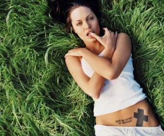 Tapeta Tatuaż Angelina Jolie Angelina Jolie Kobiece Gwiazdy
