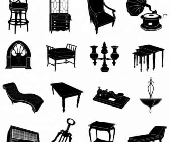 Antique Furniture Black And White Silhouette Vector