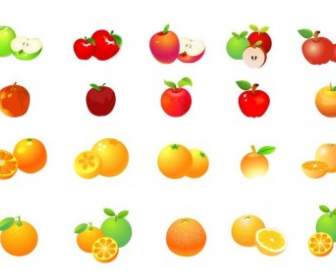 リンゴとオレンジ色のベクトル グラフィック セット