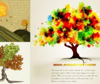 Autumn Trees Cartoon Background Pattern Vector