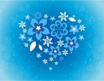 美丽的蓝色花朵爱设计矢量图案 Eps