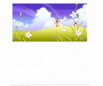 Beautiful Flowers And Windmills Vector