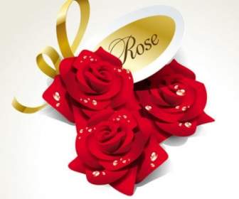 Beautiful Flowers Roses Ribbon Vector