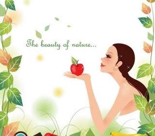 Beautiful Girl With Nature Background Vector Illustration