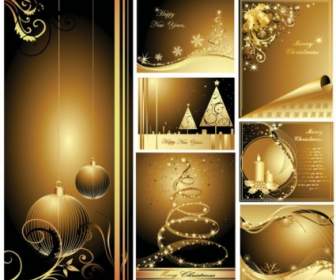 Beautiful Gold Christmas Cards Vector