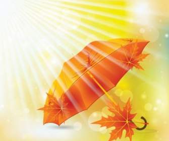 아름 다운 단풍 잎 우산 벡터