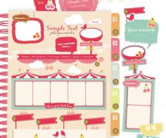 Beautiful Pink Stickers Elements Vector