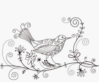 Oiseau Floral Fond Vector Illustration
