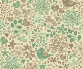 Birds In Flowers Romantic Seamless Pattern Vector Background