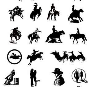 Serie Di Clip Art Da Cowboy Due Di Disegno In Bianco E Nero