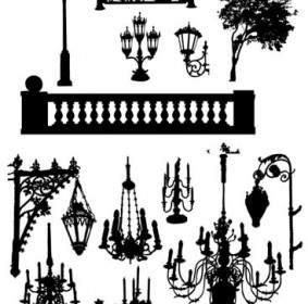 Black And White Silhouettes Vector Lamps