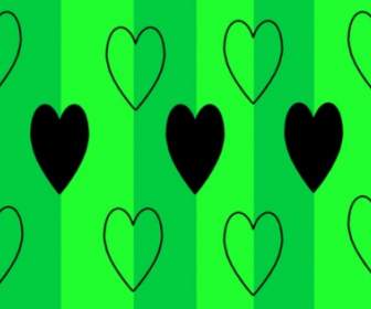 Black Hearts On Green Background
