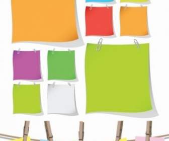 Blank Colorful Papers With Clip Vector Graphic
