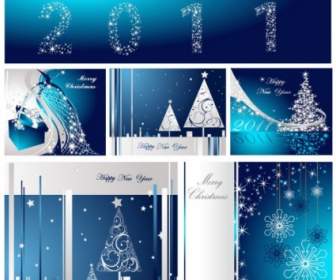 Blaue Weihnachten Postkarte-Vektor