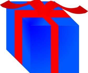 Blue Gift Box Wrapped With Red Ribbon Clip Art