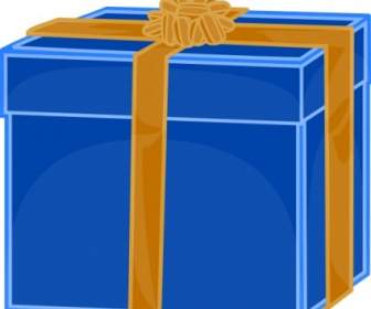 Blue Gift With Golden Ribbon Clip Art