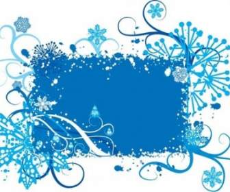 Blue Snowflake And Floral Background Vector Graphic