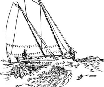 Boot Segeln Im Starken Wellen ClipArt