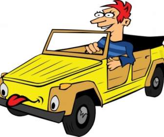Junge Fahren Auto Cartoon ClipArt