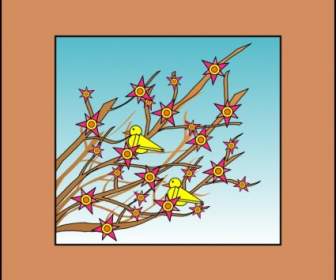 Branches Fleurs Oiseaux Clipart
