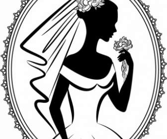 Bride Silhouette Vector Line Drawing