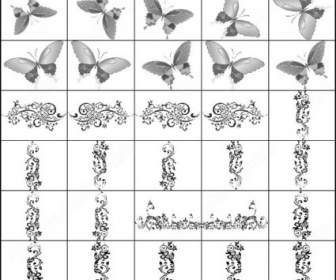 蝴蝶和裝飾花卉筆刷