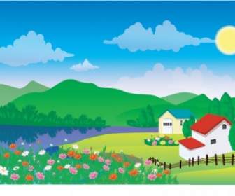 Cabin Pond Flowers Vector