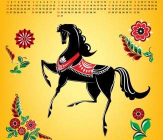 カレンダーの聖霊降臨祭の馬と花