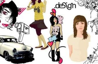 Car And Girls Vector