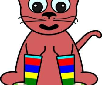 Cartoon Cat In Rainbow Socks Clip Art
