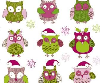 Cartoon Christmas Owl Pattern Vector
