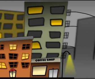 都市通りの夜をクリップ アートを漫画します。