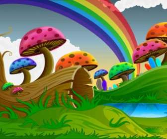 Fundo De Vector De Cogumelos Coloridos Dos Desenhos Animados