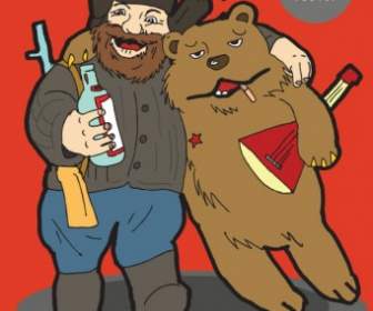 Kartun Hunter Dengan Beruang Vektor