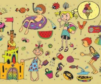 Cartoon Kids In Summer Vector