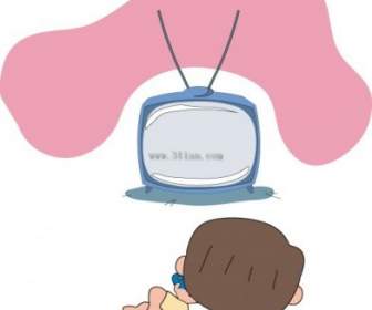 Cartoon Kids Watching Tv Vector