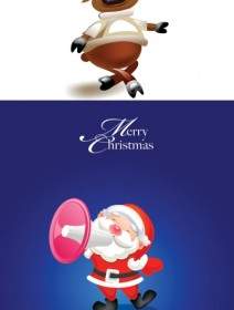 Cartoon-Elch Und Weihnachtsmann-Vektor