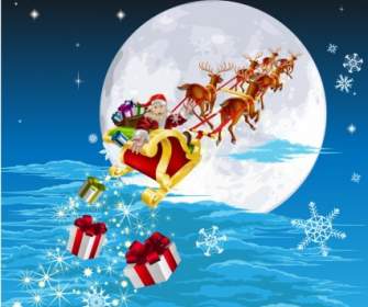 мультфильм подарки Санта-Клауса рождественские сани вектор
