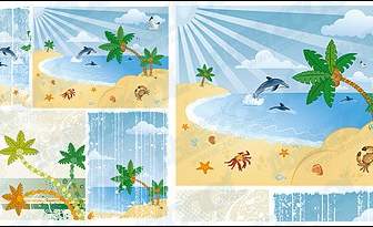 Desenhos Animados à Beira-mar Cenário Vetor Material