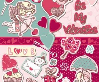 Cartoon Stickers Tags Banner Cupid Vector