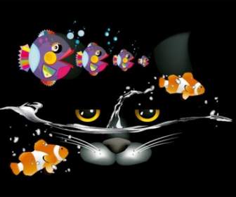 猫と魚のベクトル