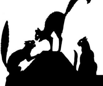 Chat Lutte Silhouette Clipart